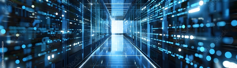 Poster advanced cloud computing infrastructure with secure data centers and scalable connections powering d