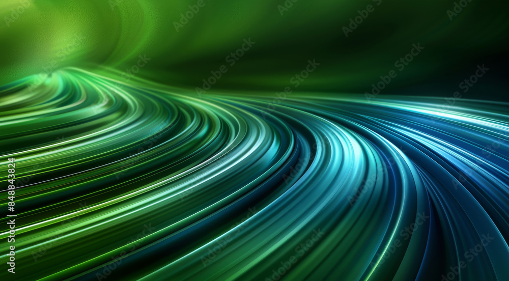 Fototapete The speed of green and blue light arcs from left to right, gradually changing to none. Green is the main color. Generative AI.