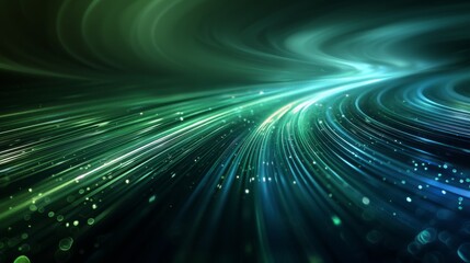 The speed of green and blue light arcs from left to right, gradually changing to none. Green is the main color. Generative AI.