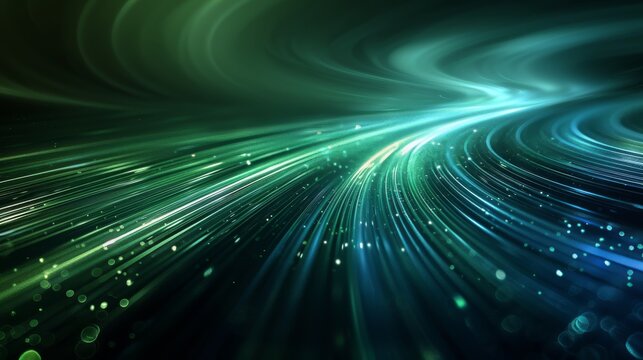 The speed of green and blue light arcs from left to right, gradually changing to none. Green is the main color. Generative AI.