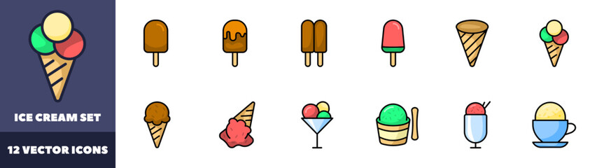 Ice cream set icons. Ice Cream Stick Icons. Flat style. Vector icons.