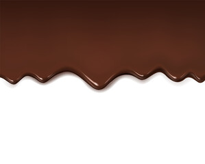 Dripping Melted Chocolates Isoalted. Realistic 3d Vector Illustration of Liquid Chocolate Cream or Syrup with Place for Text