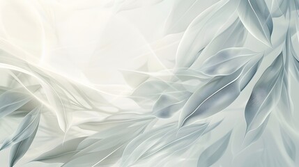 Fototapeta premium Light background with drapery made of airy fabric and graphic silhouettes of leaves. Copy space. For cards, congratulations, background.