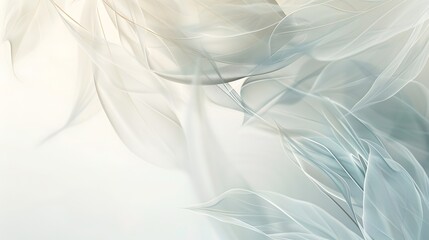 Fototapeta premium Light background with drapery made of airy fabric and graphic silhouettes of leaves. Copy space. For cards, congratulations, background.