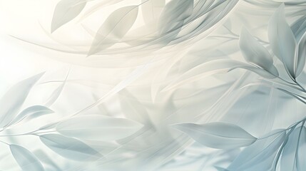 Fototapeta premium Light background with drapery made of airy fabric and graphic silhouettes of leaves. Copy space. For cards, congratulations, background.