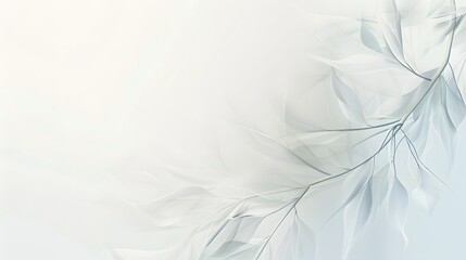 Obraz premium Light background with drapery made of airy fabric and graphic silhouettes of leaves. Copy space. For cards, congratulations, background.