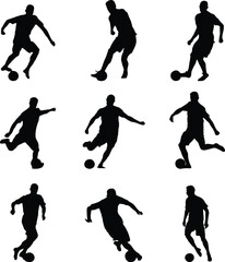 Flat design soccer player silhouette illustration collection