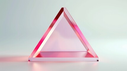 pink glass triangle in the style of an icon, white background, shiny metalic surface, 3d render