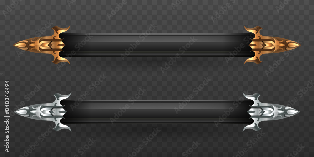 Poster abstract gold and silver border lower third game title banner bars template for fantasy game ui desi