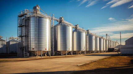 Obraz premium Photo of Animal feed factory silo storages.
