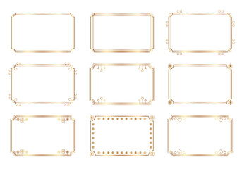 Vintage frame, gold border, thin square elements. Decorative ornament, vector illustration