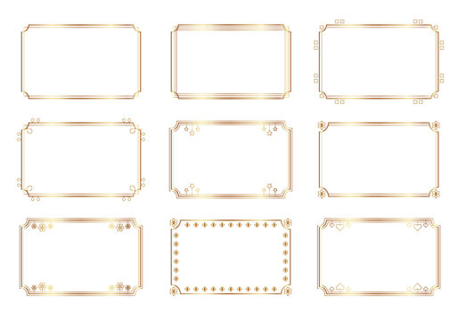 Vintage frame, gold border, thin square elements. Decorative ornament, vector illustration