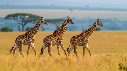 Obraz premium Graceful Giraffes Roaming the Serene African Savanna Landscape
