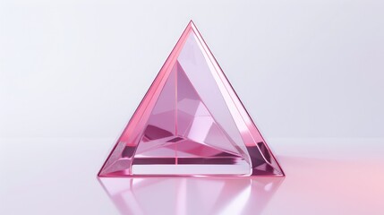 pink glass triangle in the style of an icon, white background, shiny metalic surface, 3d render
