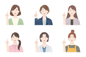 ポイントを説明する色々な女性