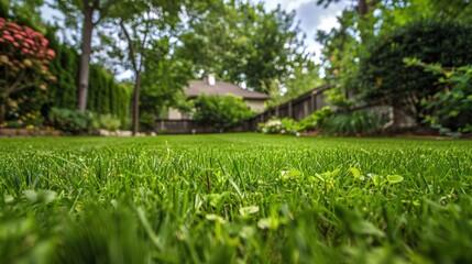 Abundant green grass thrives in the yard