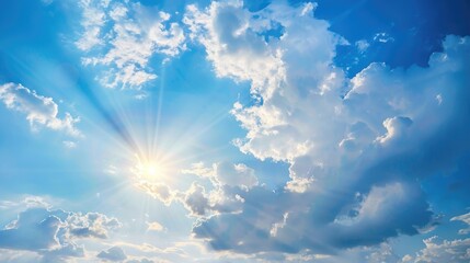 Beautiful clouds and sunshine in the blue sky of a summer evening