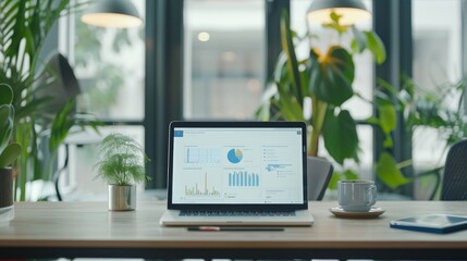 Productive Team Collaboration in Modern Office Setting with Project Management Tool on Laptop Screen