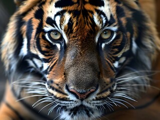 Close Up Portrait of a Powerful and Majestic Tiger Gazing Intently