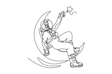 Fototapeta premium Outer space concept. Single line draw design vector graphic illustration.