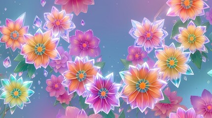 Crystal layered floral pattern background, colorful rose flowers, abstract background illustration