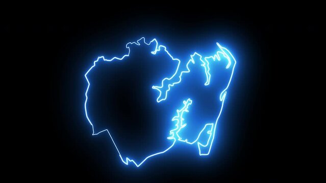 map of Hampton in Virginia with a blue glowing neon effect