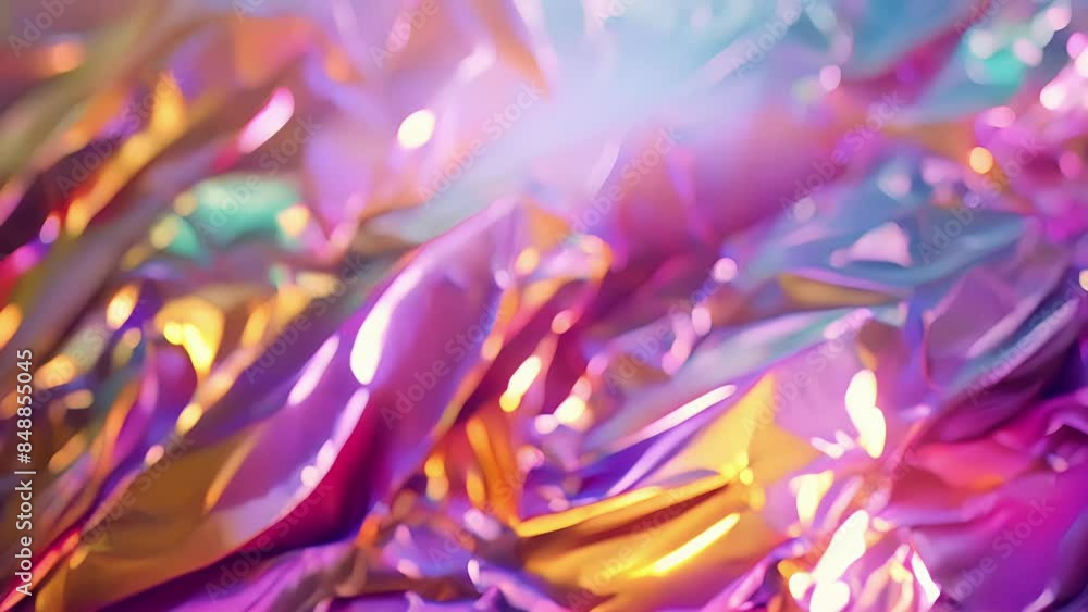Poster a macro image of a multicolored foil exhibiting a combination of iridescent hues and a smooth reflec