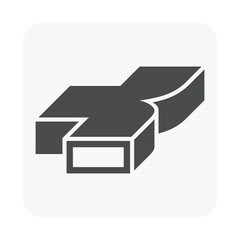 Ducting pipe equal T or tee vector icon. Galvanized steel sheet with shape for ductwork by install on ceiling to distributing supplying hot cold air in hvac or air conditioning and ventilation system.