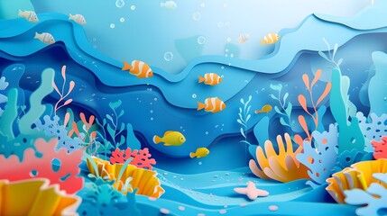 Playful Underwater Scene in 3D Paper Cut Style