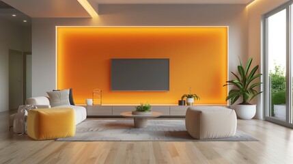 Interior Living Room Wall Mockup - 3d ing, 3d illustration
