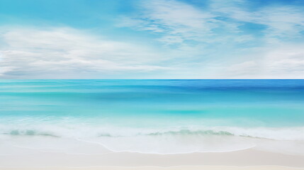 Obraz premium blue beach scene with palm trees, generative ai