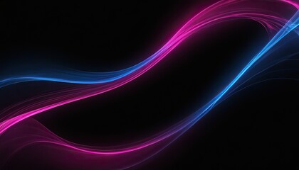 abstract luminous blue and pink curve trail of glowing glitters on plain black banner design background