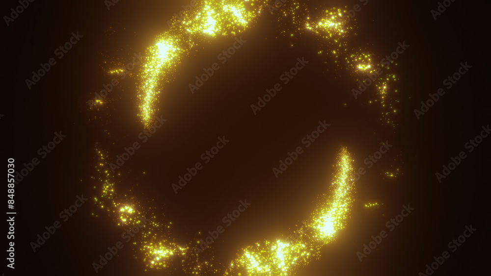Aufkleber yellow swirling circle frame of multicolored lines of energy particles. abstract background