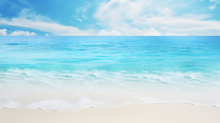 Fototapeta premium blue beach scene with palm trees, generative ai
