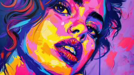 Colorful pop art painting of a woman