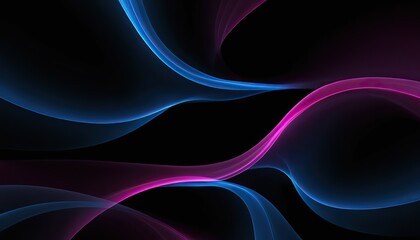 abstract luminous blue and pink curve trail of glowing glitters on plain black banner design background