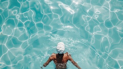 Swimmer Wearing Swim Cap in Pool on Light Background

