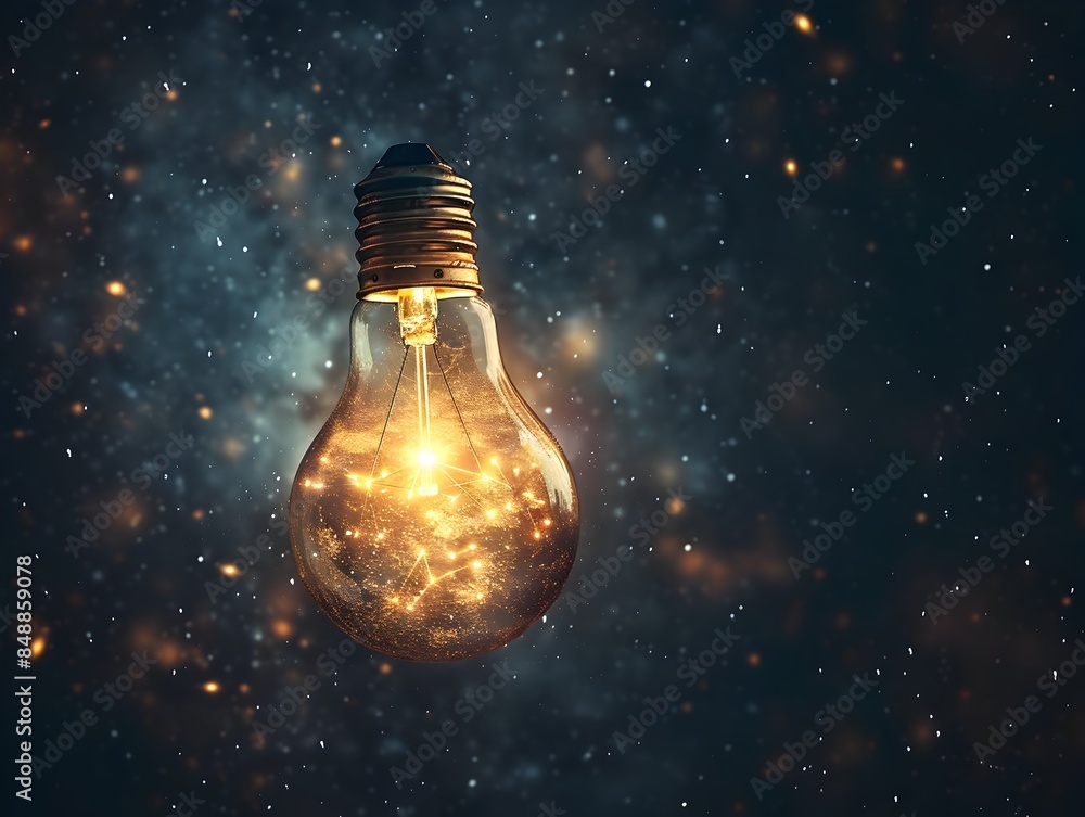 Poster lightbulb floating in starry space symbolizing out of this world idea concept