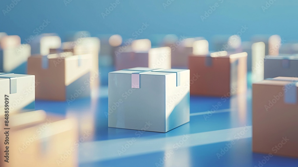 Aufkleber abstract composition of multiple cardboard boxes arranged in a soft focus, creating a sense of stora