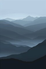 Fototapeta premium Ethereal Gradient Landscape Moody Mountain Silhouettes in Atmospheric Haze and Texture