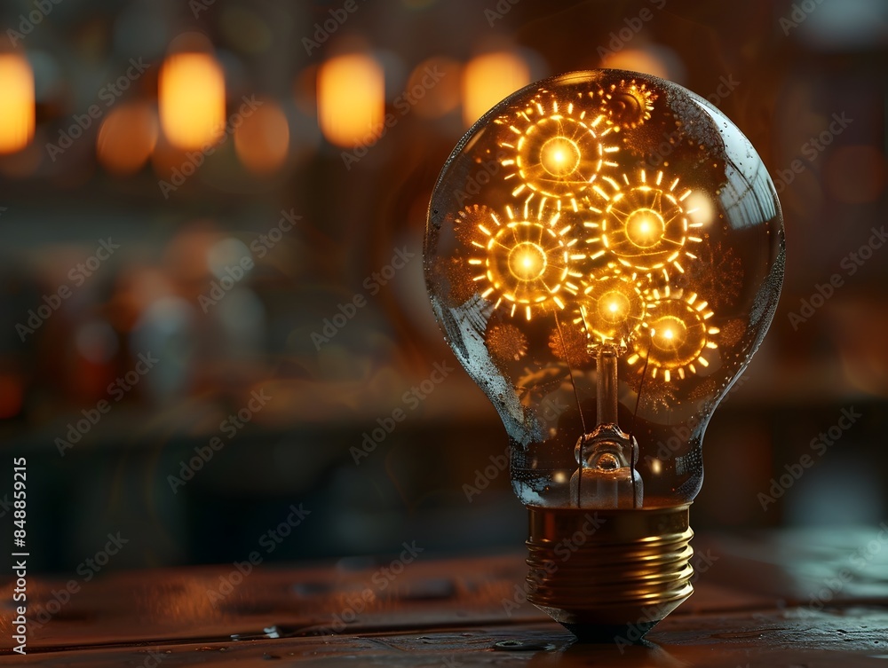 Poster illuminating ingenuity a lightbulb filled with gears and cogs symbolizing engineered ideas