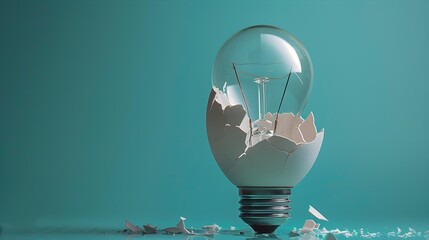 Cracking Open Idea   Lightbulb Hatching With Spilling Light Symbolizing Creativity and Innovation