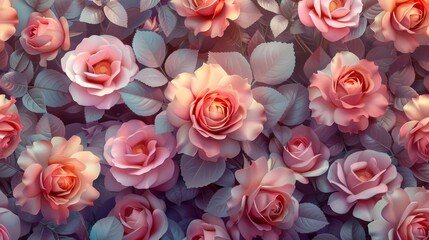 Pattern of rose blossoms in bloom.