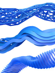 Set of abstract blue shapes, 3d render