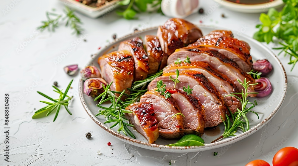 Wall mural sliced roast duck breasts on a plate