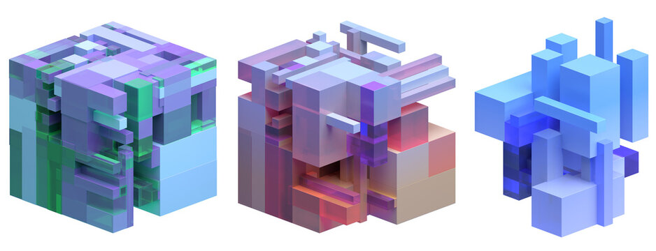 Fototapeta Set of abstract geometric structures, 3d render