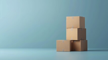 Obraz premium Stack of cardboard boxes on a blue background. Concept of storage, shipping, moving, and organization. 3D Illustration.