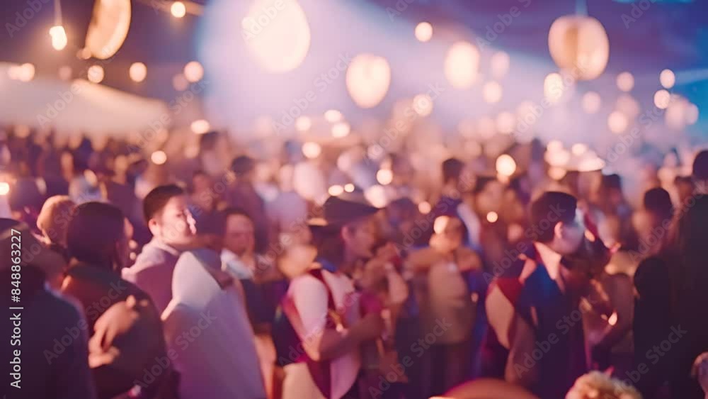 Poster nighttime celebration with string lights and dancing generative ai