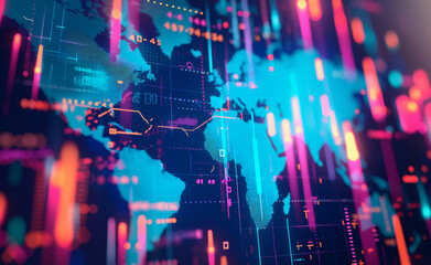 Fototapeta premium Digital World Map with Glowing Data Connectivity and Futuristic Design