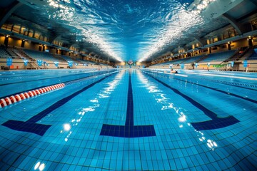 Fototapeta premium A swimming pool with a blue tiled bottom and a blue top